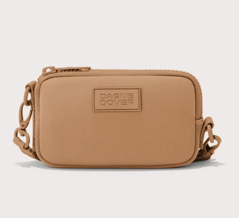 Dagne Dover Camel Tan Mara Neoprene Crossbody Phone Sling Belt Bag Minimalist